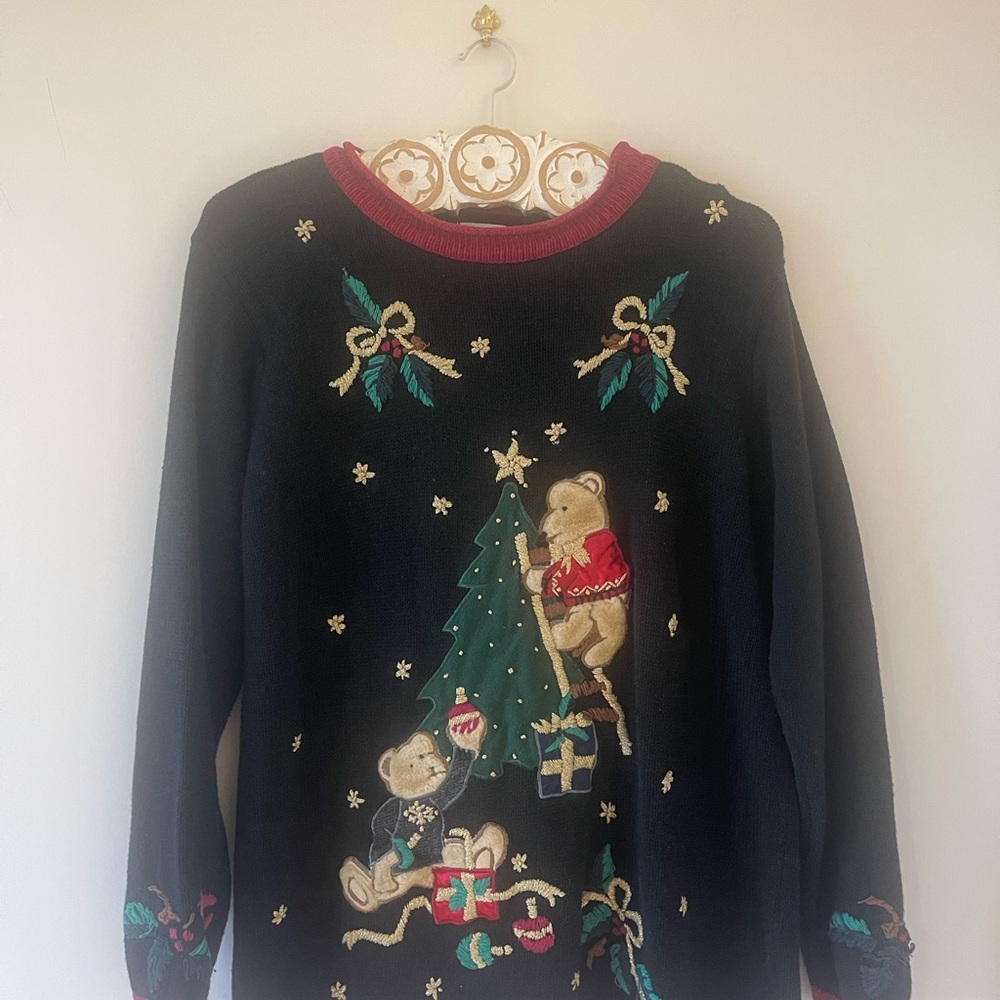 Vintage 80s Festive Bear Ugly Christmas Sweater by Nutcracker XL